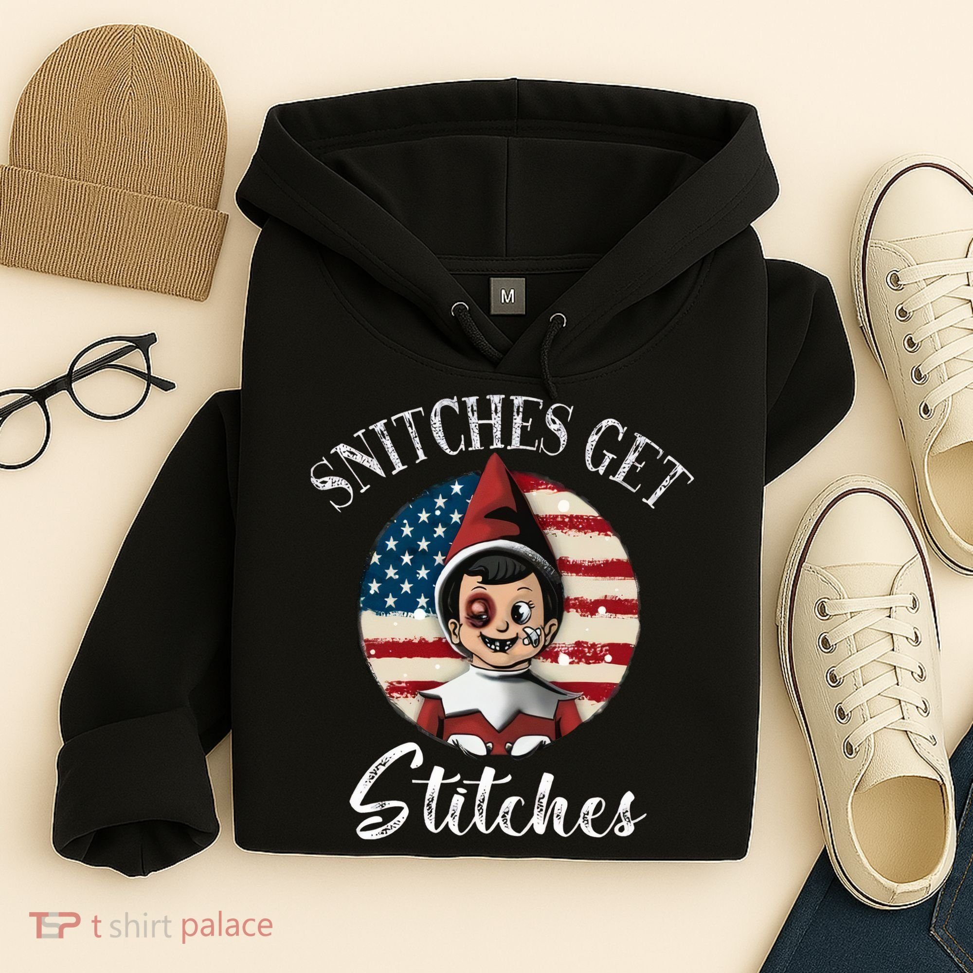 Snitches Get Stitches Funny US Flag Christmas Hoodie