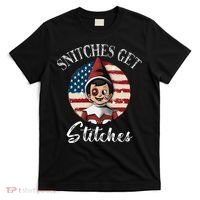 Snitches Get Stitches Funny US Flag Christmas T-Shirt thumb 0
