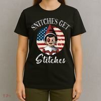 Snitches Get Stitches Funny US Flag Christmas T-Shirt thumb 4