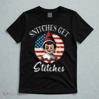 Snitches Get Stitches Funny US Flag Christmas T-Shirt thumb 5