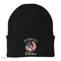 Snitches Get Stitches Funny US Flag Christmas Beanie thumb 0