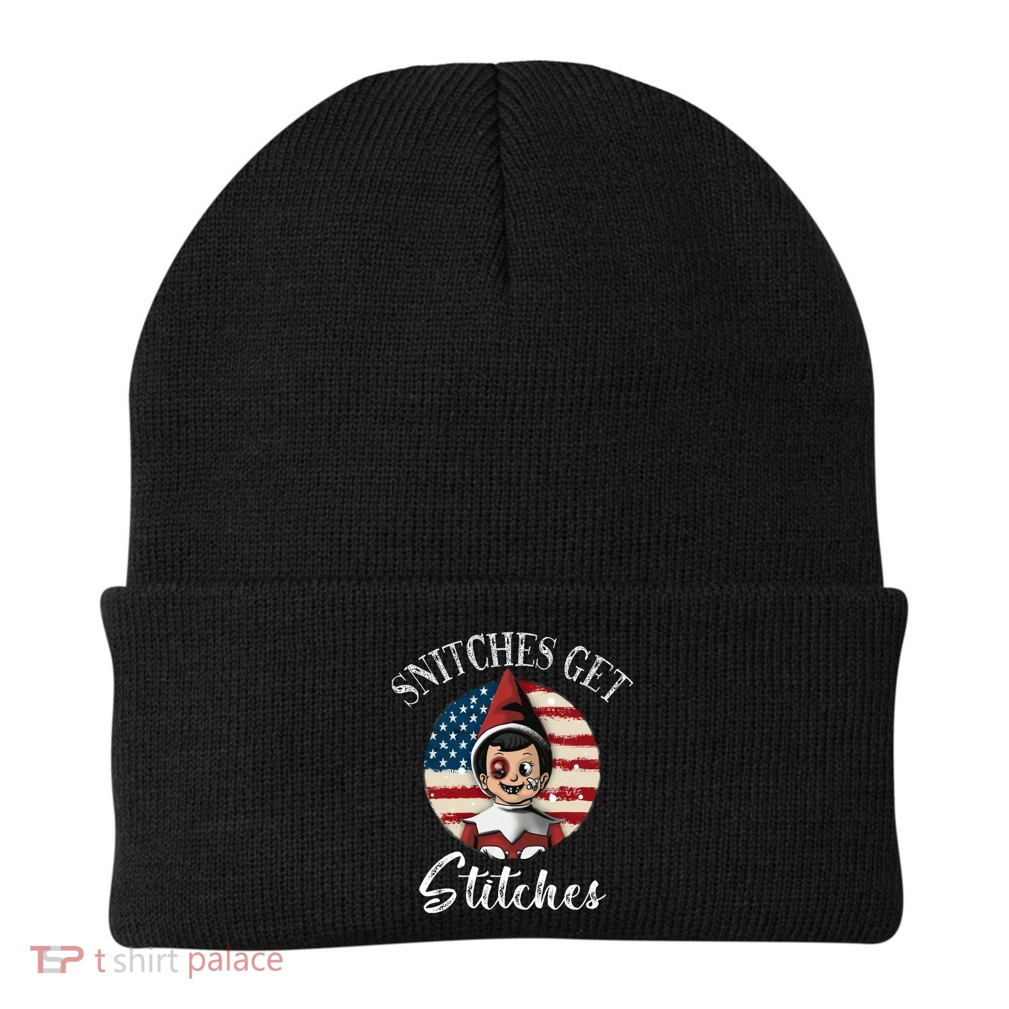 Snitches Get Stitches Funny US Flag Christmas Beanie