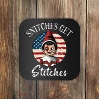 Snitches Get Stitches Funny US Flag Christmas Coaster thumb 0