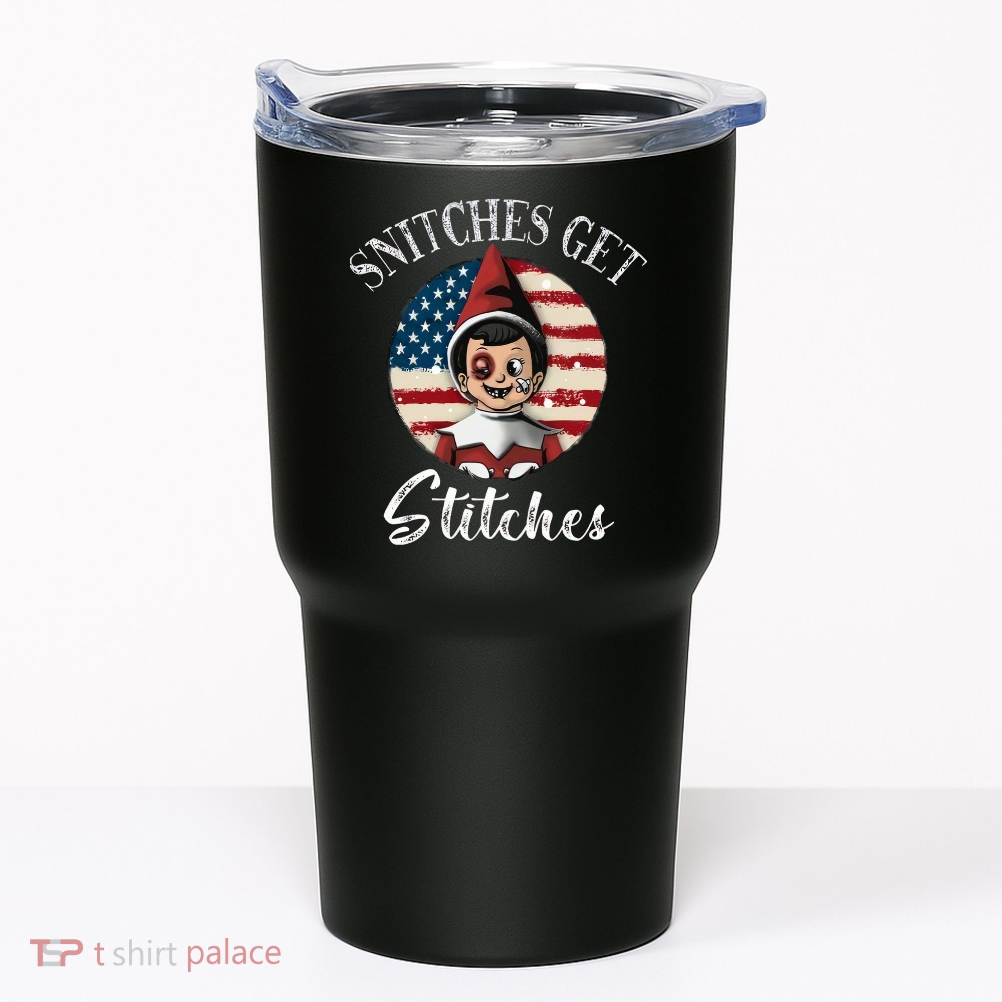 Snitches Get Stitches Funny US Flag Christmas Tumbler