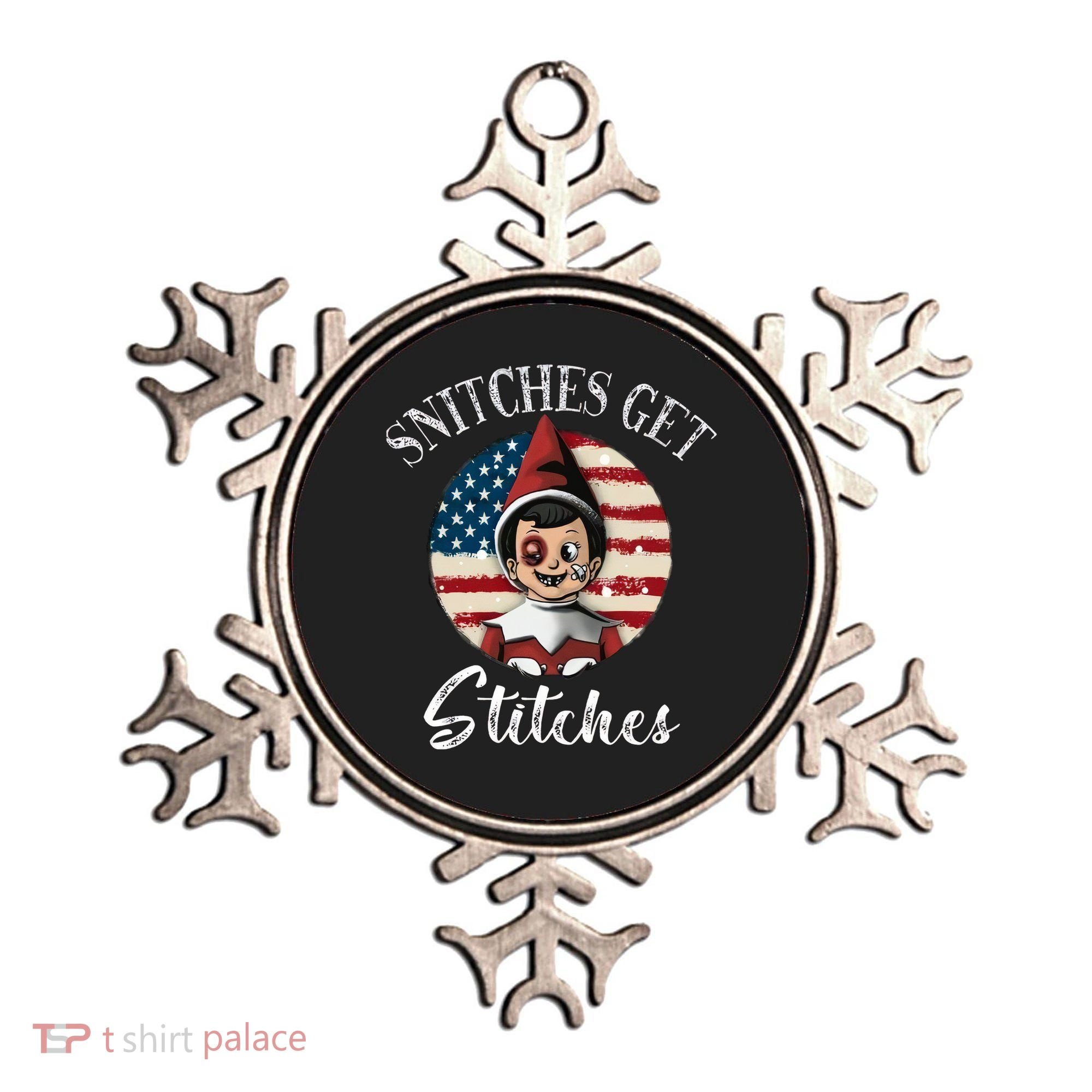 Snitches Get Stitches Funny US Flag Christmas Ornament