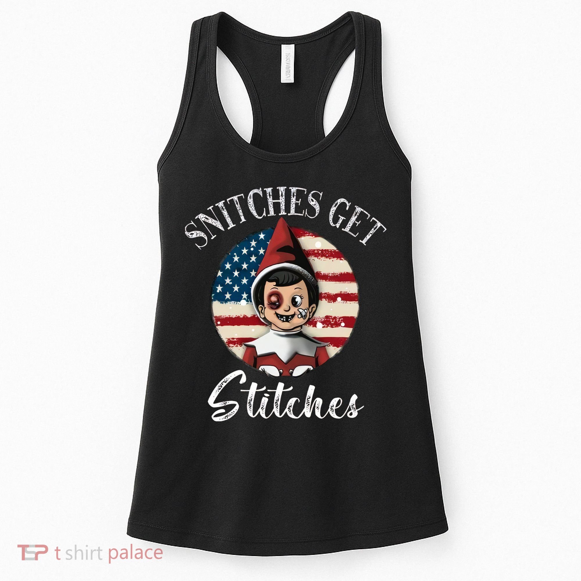 Snitches Get Stitches Funny US Flag Christmas Women's Tank Top