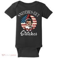 Snitches Get Stitches Funny US Flag Christmas Baby Bodysuit thumb 0