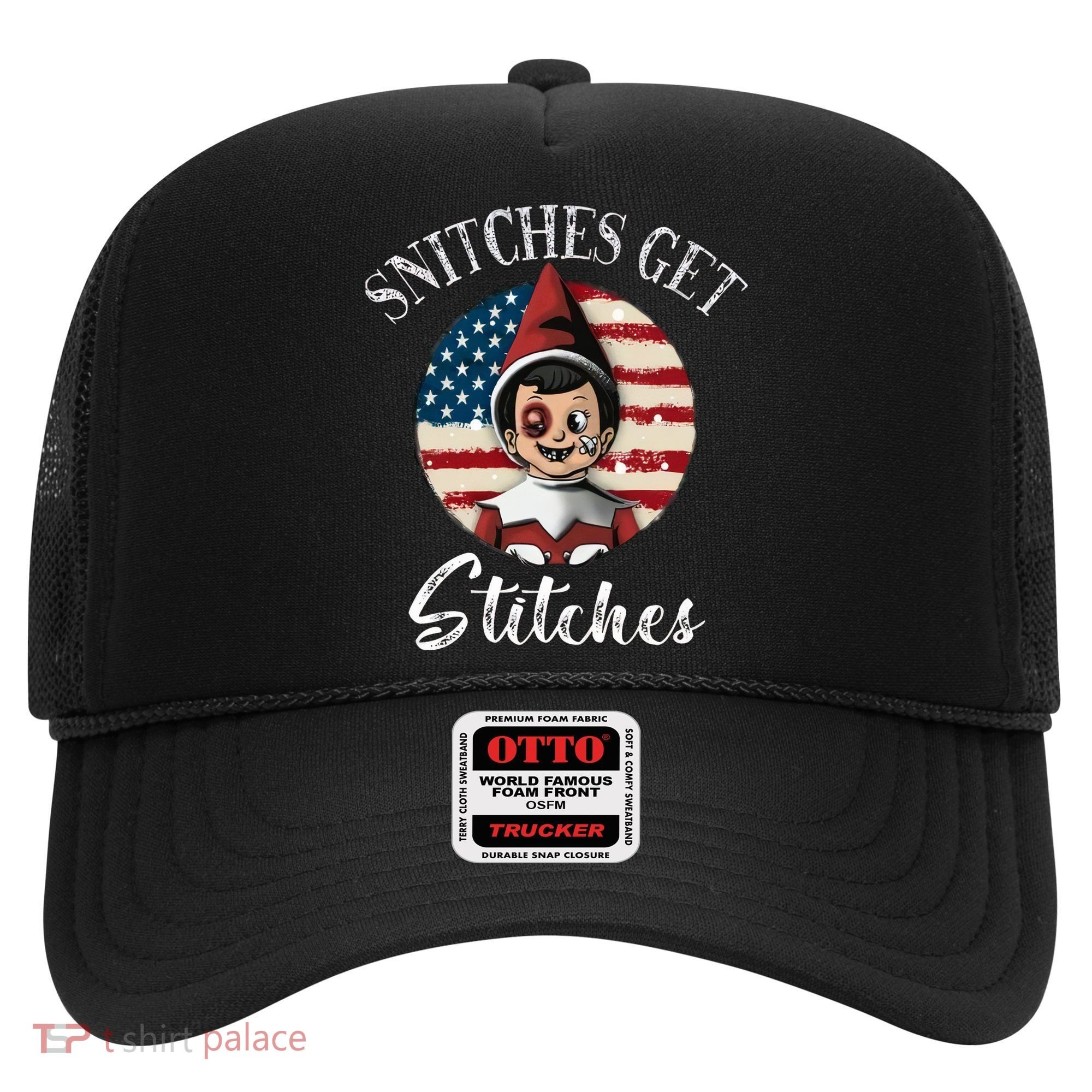 Snitches Get Stitches Funny US Flag Christmas Hat