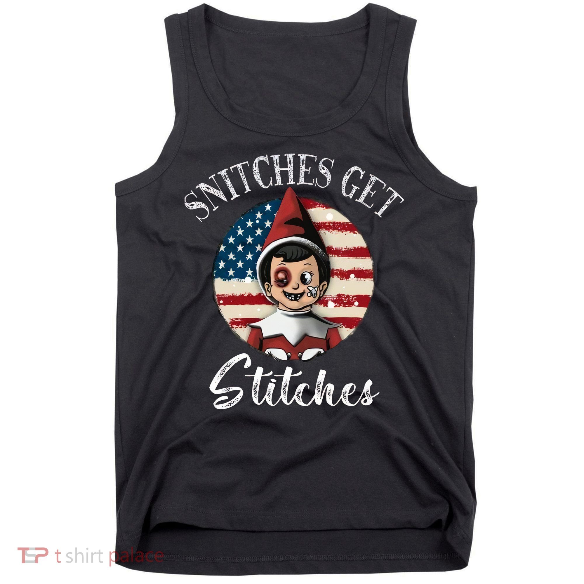 Snitches Get Stitches Funny US Flag Christmas Tank Top