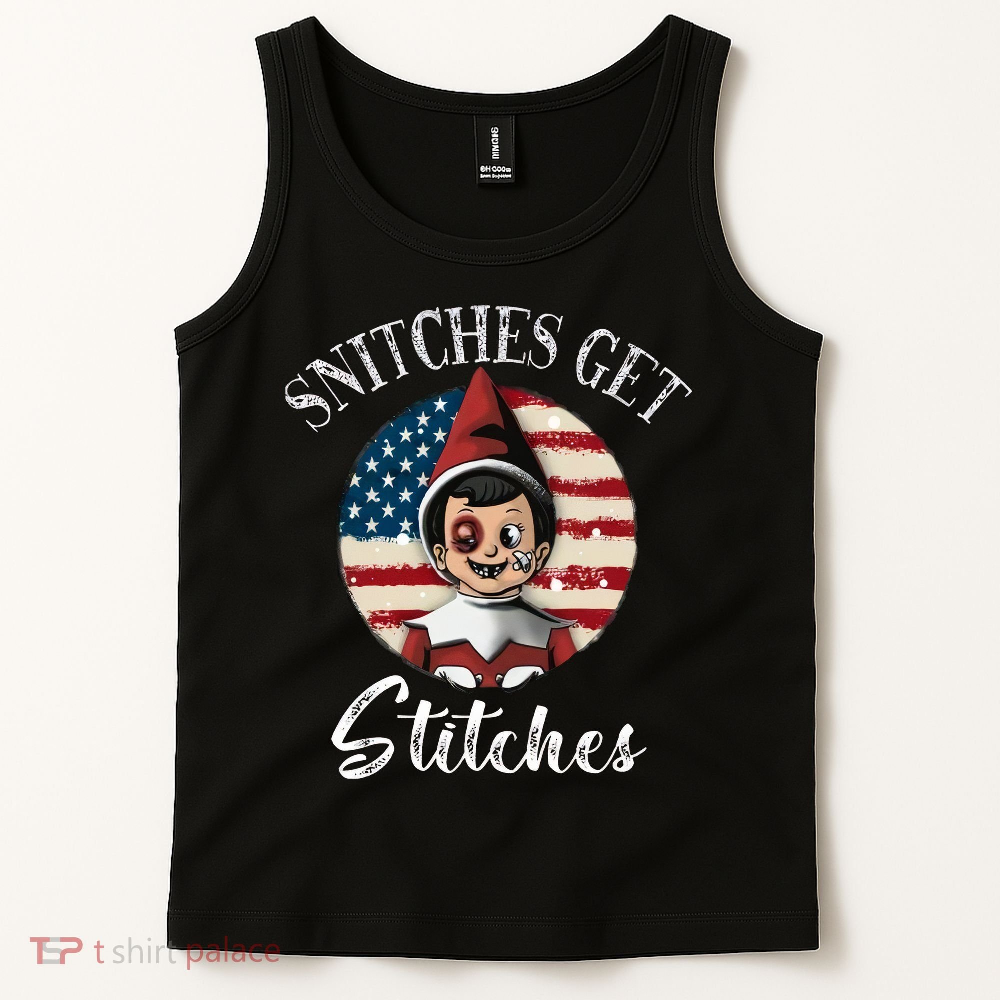 Snitches Get Stitches Funny US Flag Christmas Tank Top