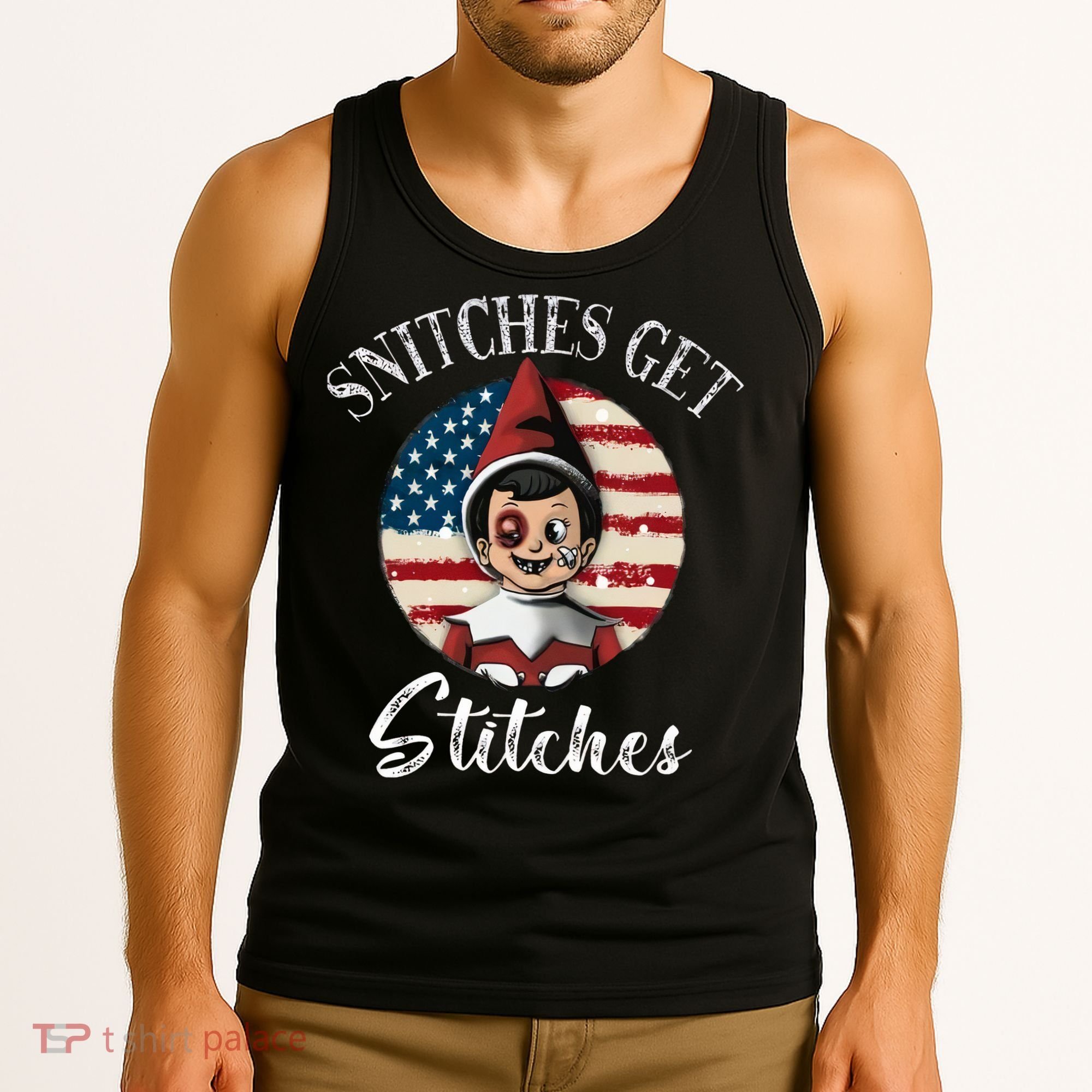 Snitches Get Stitches Funny US Flag Christmas Tank Top