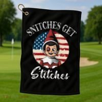 Snitches Get Stitches Funny US Flag Christmas Golf Towel thumb 1