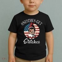 Snitches Get Stitches Funny US Flag Christmas Toddler T-Shirt thumb 2