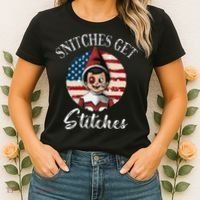 Snitches Get Stitches Funny US Flag Christmas Women's T-Shirt thumb 2