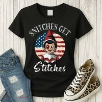 Snitches Get Stitches Funny US Flag Christmas Women's T-Shirt thumb 3
