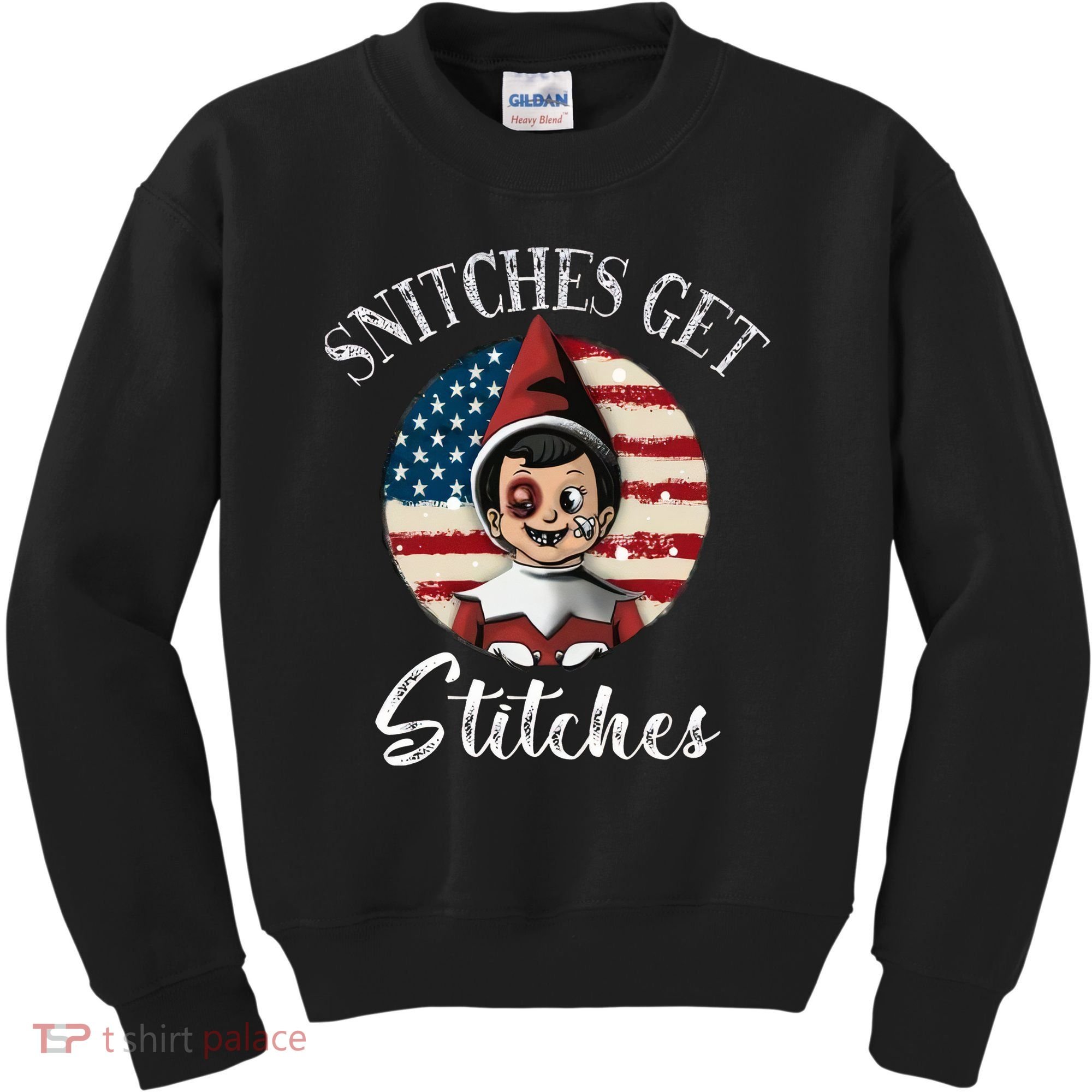 Snitches Get Stitches Funny US Flag Christmas Kids Sweatshirt