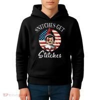 Snitches Get Stitches Funny US Flag Christmas Kids Hoodie thumb 4