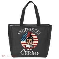 Snitches Get Stitches Funny US Flag Christmas Tote Bag thumb 0