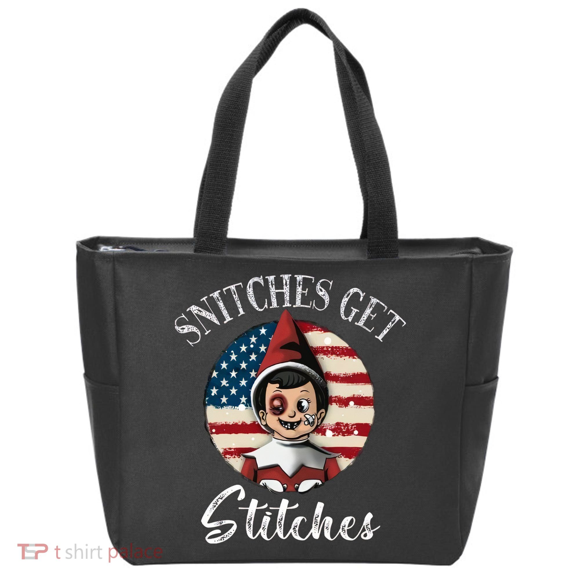 Snitches Get Stitches Funny US Flag Christmas Tote Bag