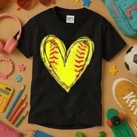 Softball Game Softball Heart Day Softball Lovers Kids T-Shirt thumb 3
