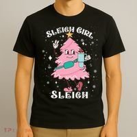 Sleigh Girl Sleigh Reindeer Christmas Retro Xmas Pjs Holiday T-Shirt thumb 3