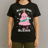 Sleigh Girl Sleigh Reindeer Christmas Retro Xmas Pjs Holiday T-Shirt thumb 4