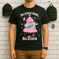 Sleigh Girl Sleigh Reindeer Christmas Retro Xmas Pjs Holiday T-Shirt thumb 6