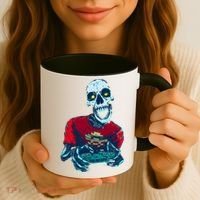 Scary Gamer Skeleton Playing Video Games Graphic Coffee Mug thumb 3
