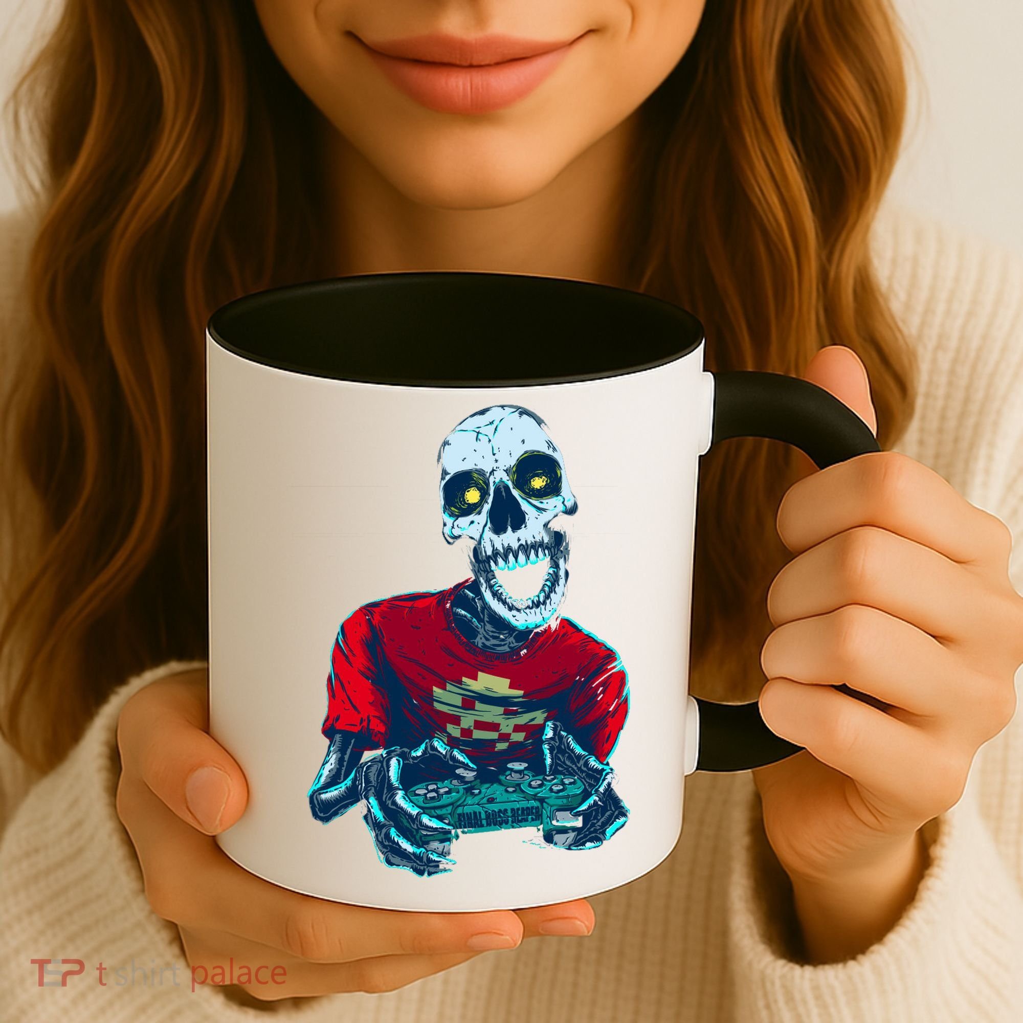 Scary Gamer Skeleton Playing Video Games Graphic Coffee Mug
