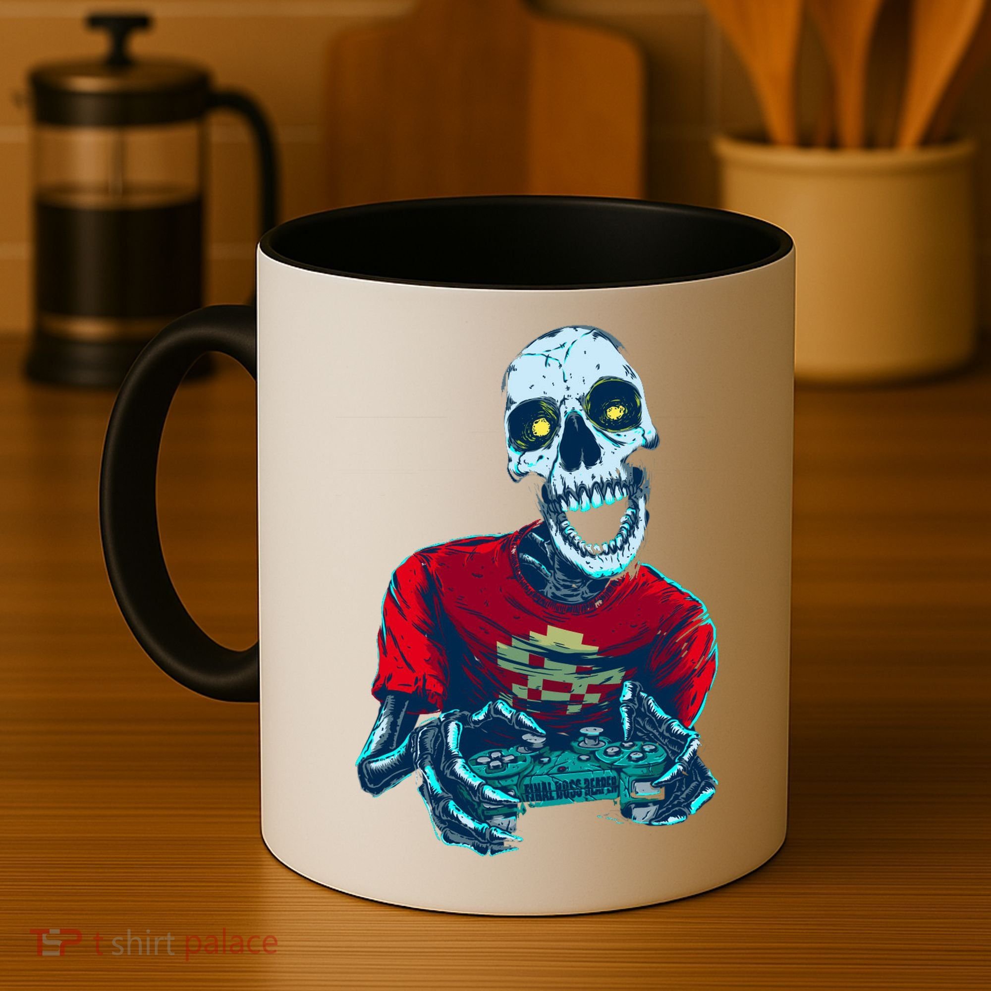Scary Gamer Skeleton Playing Video Games Graphic Coffee Mug