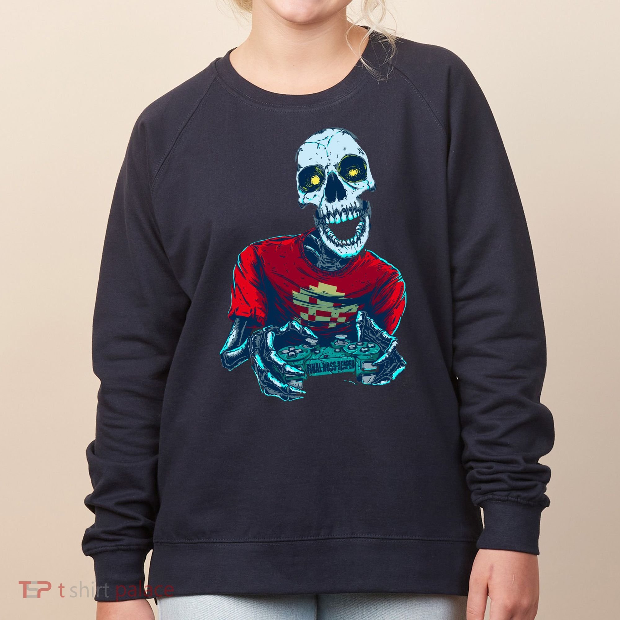 Scary Gamer Skeleton Playing Video Games Graphic Women's Sweatshirt