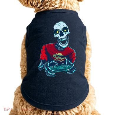 Scary Gamer Skeleton Playing Video Games Graphic Doggie Tank