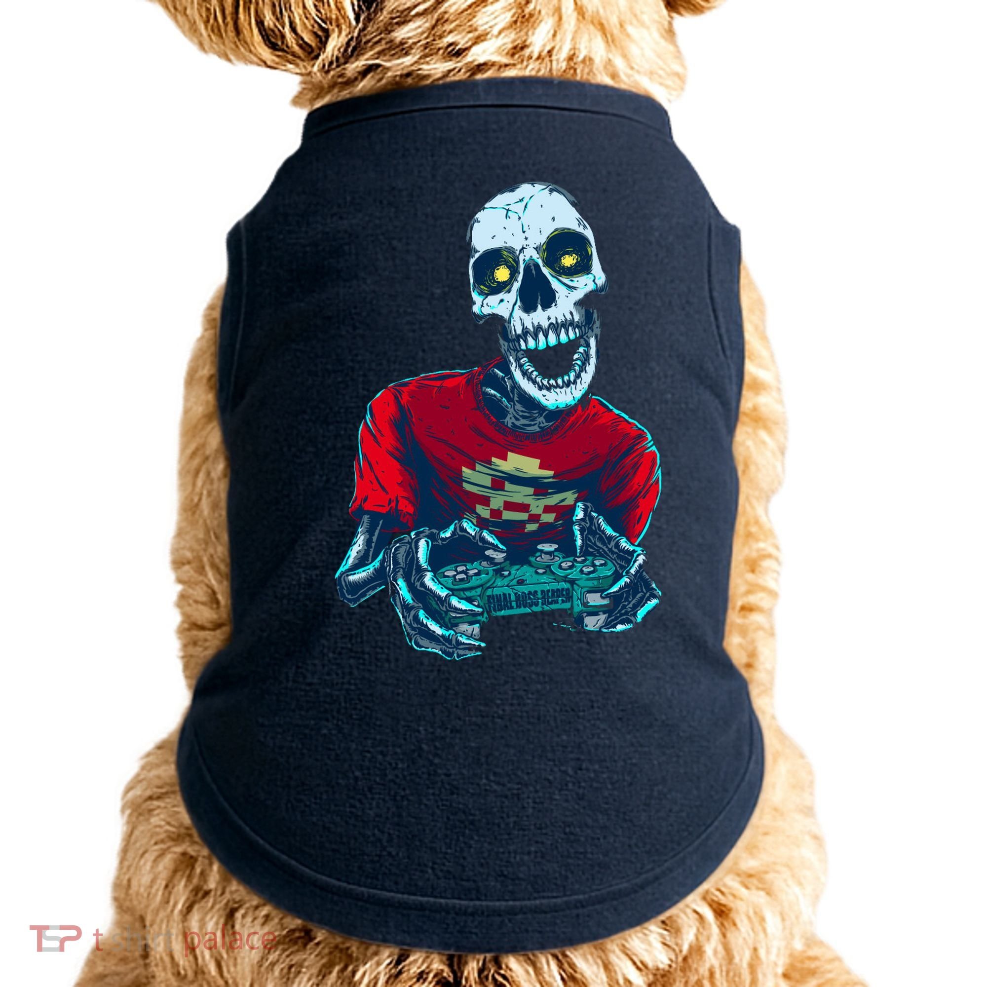 Scary Gamer Skeleton Playing Video Games Graphic Doggie Tank