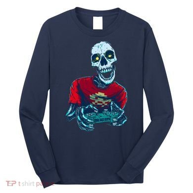 Scary Gamer Skeleton Playing Video Games Graphic Long Sleeve Shirt