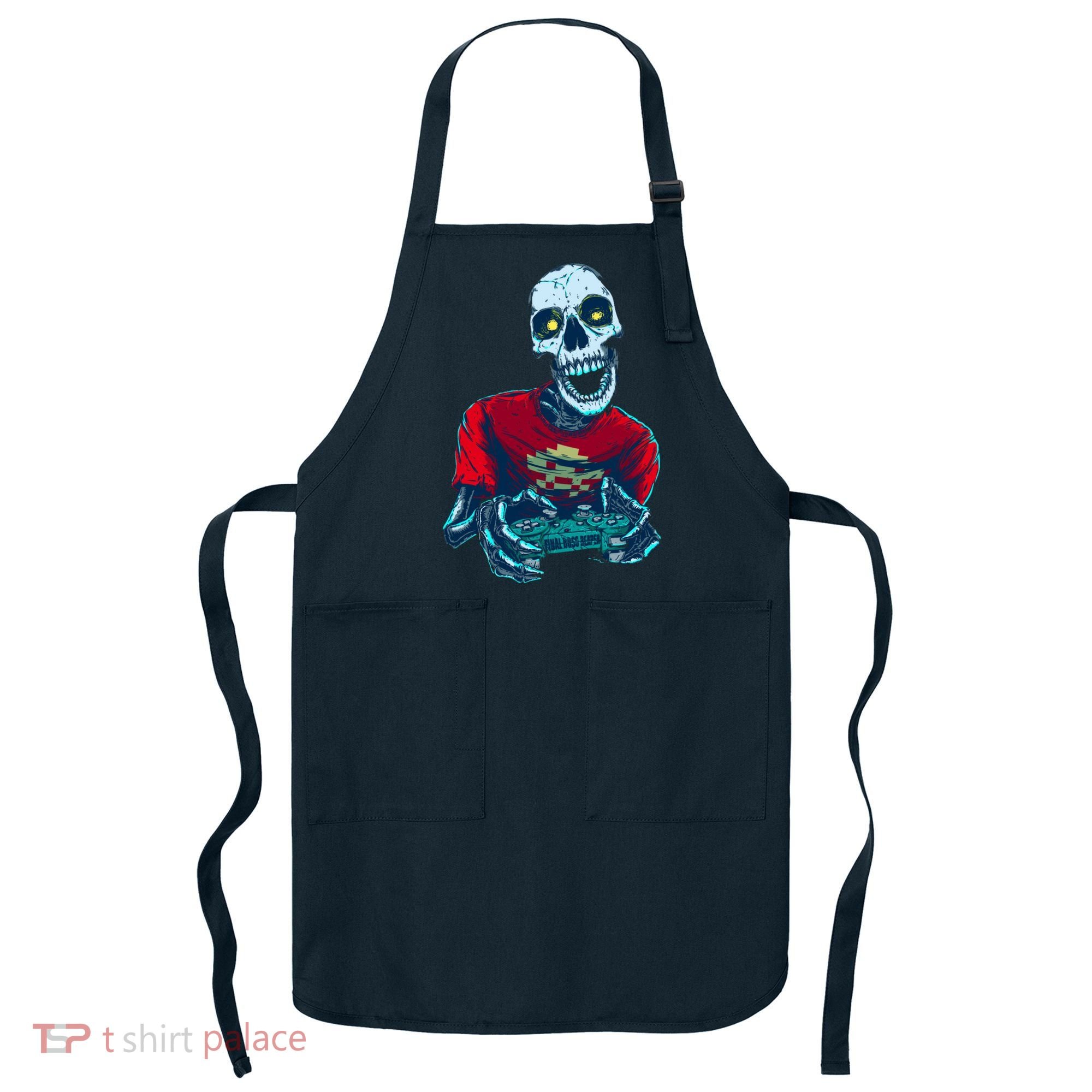Scary Gamer Skeleton Playing Video Games Graphic Apron