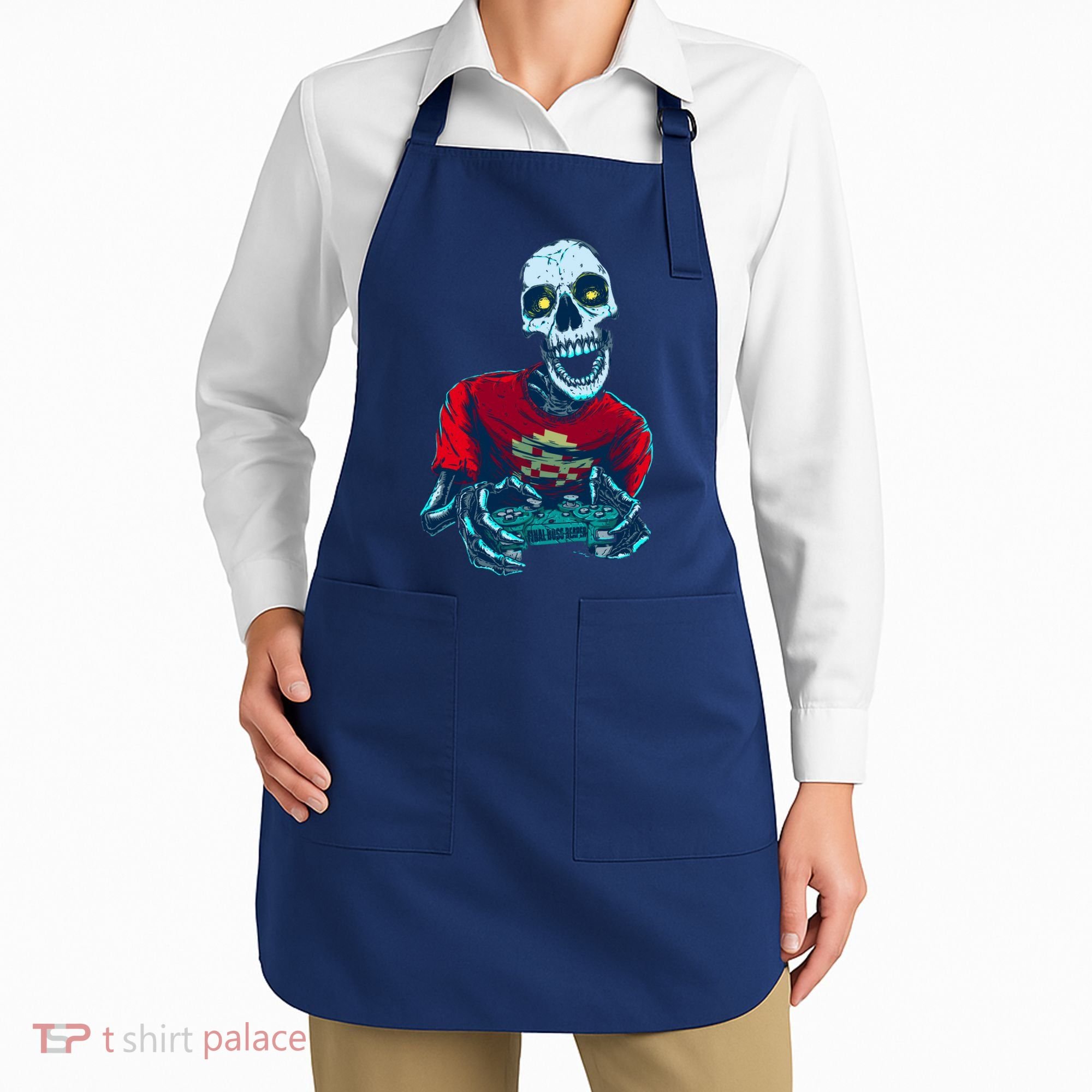 Scary Gamer Skeleton Playing Video Games Graphic Apron