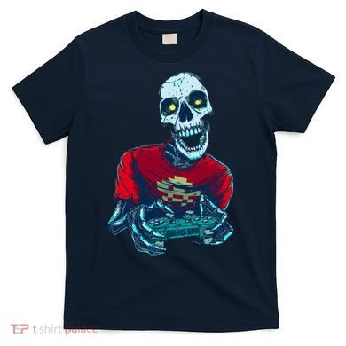 Scary Gamer Skeleton Playing Video Games Graphic T-Shirt
