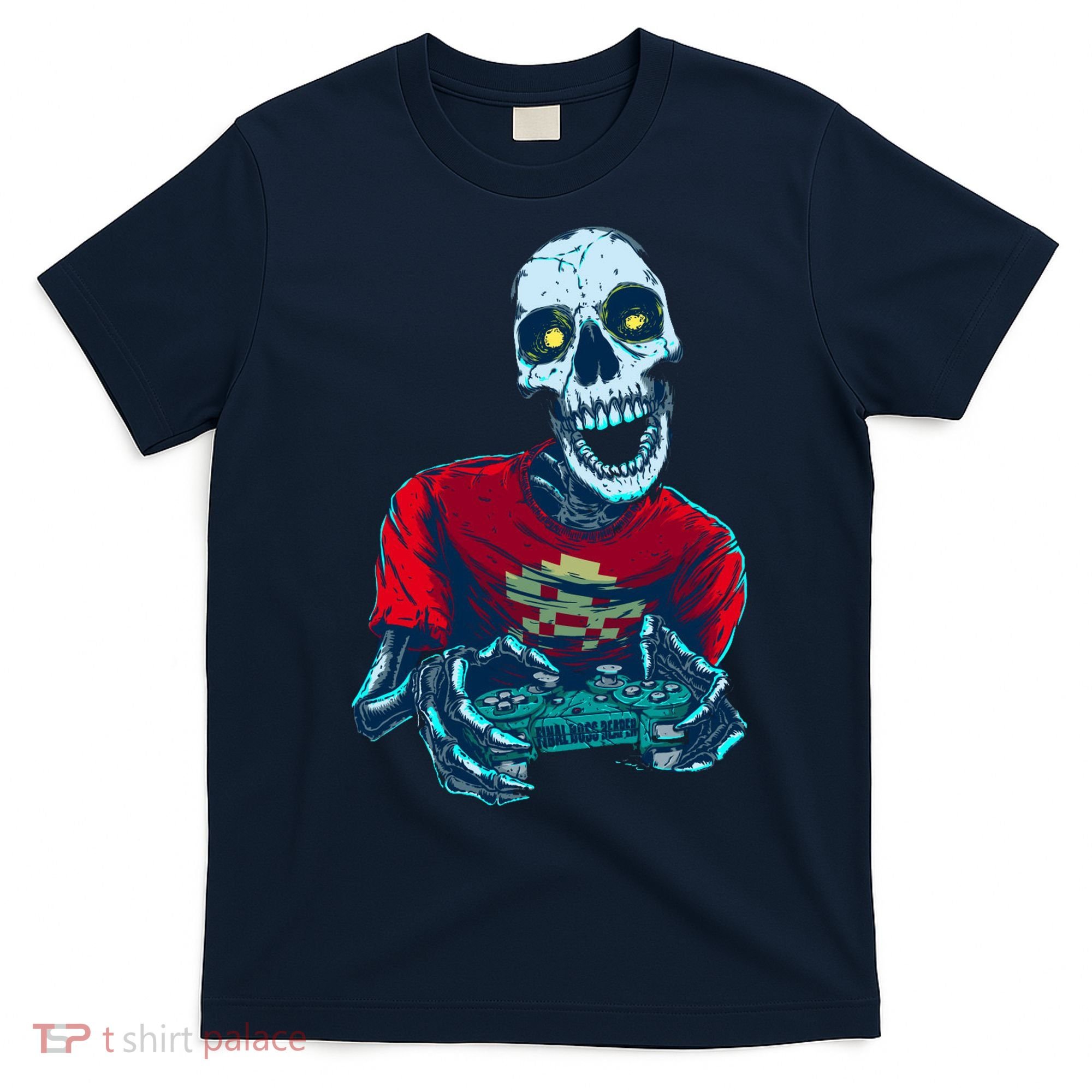 Scary Gamer Skeleton Playing Video Games Graphic T-Shirt