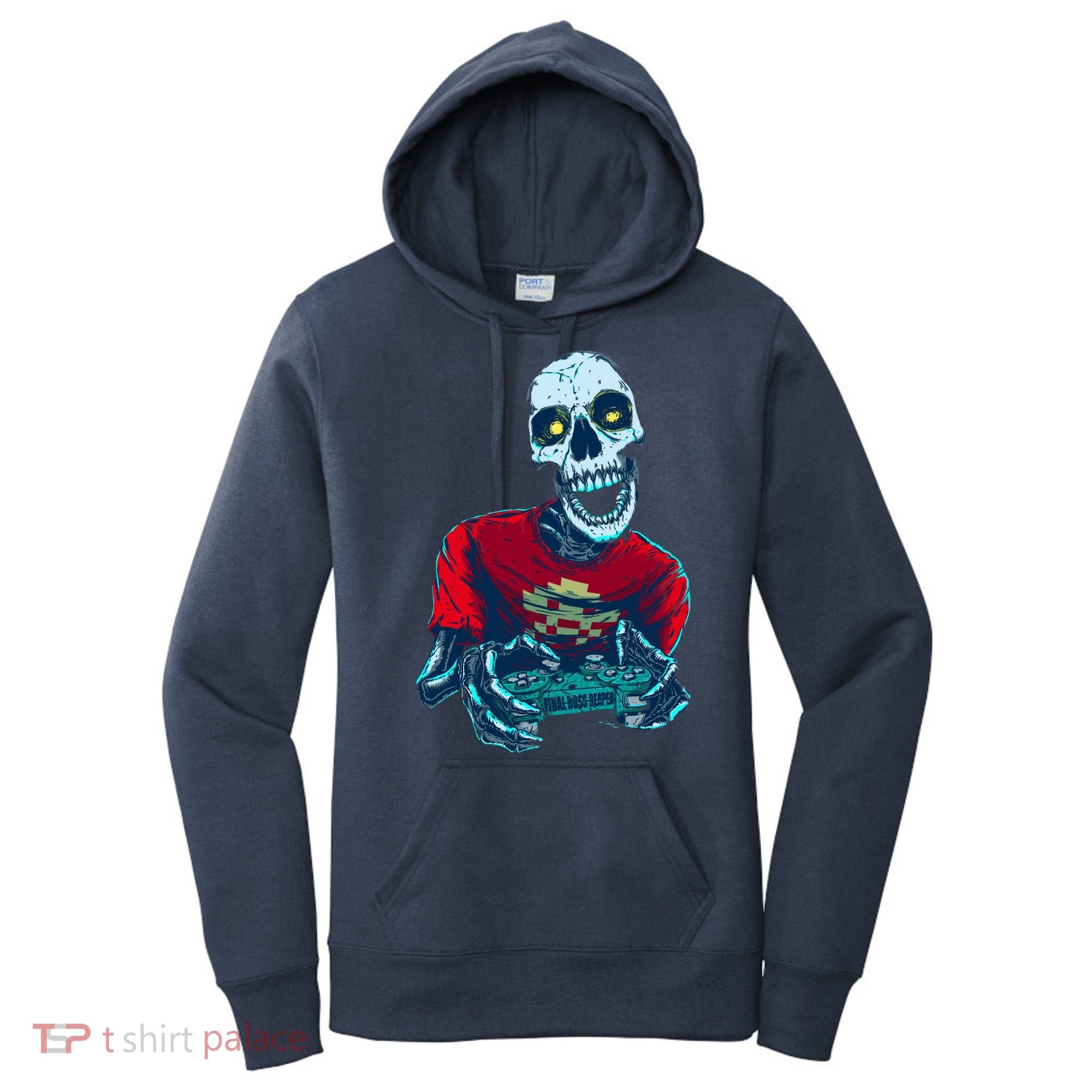 Scary Gamer Skeleton Playing Video Games Graphic Women's Hoodie
