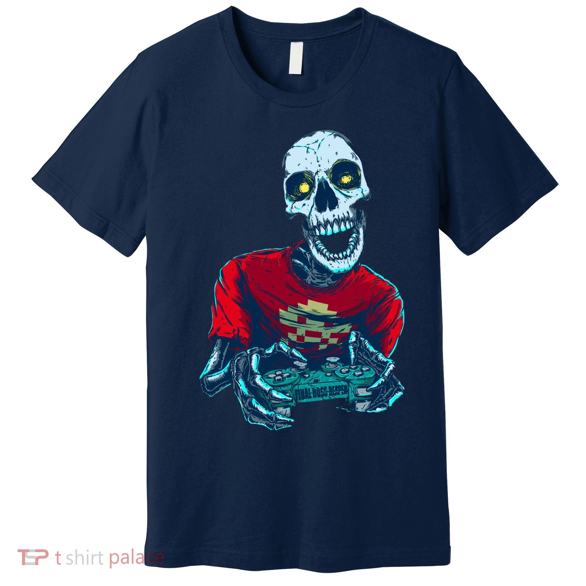 Scary Gamer Skeleton Playing Video Games Graphic Premium T-Shirt