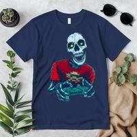 Scary Gamer Skeleton Playing Video Games Graphic Premium T-Shirt thumb 2