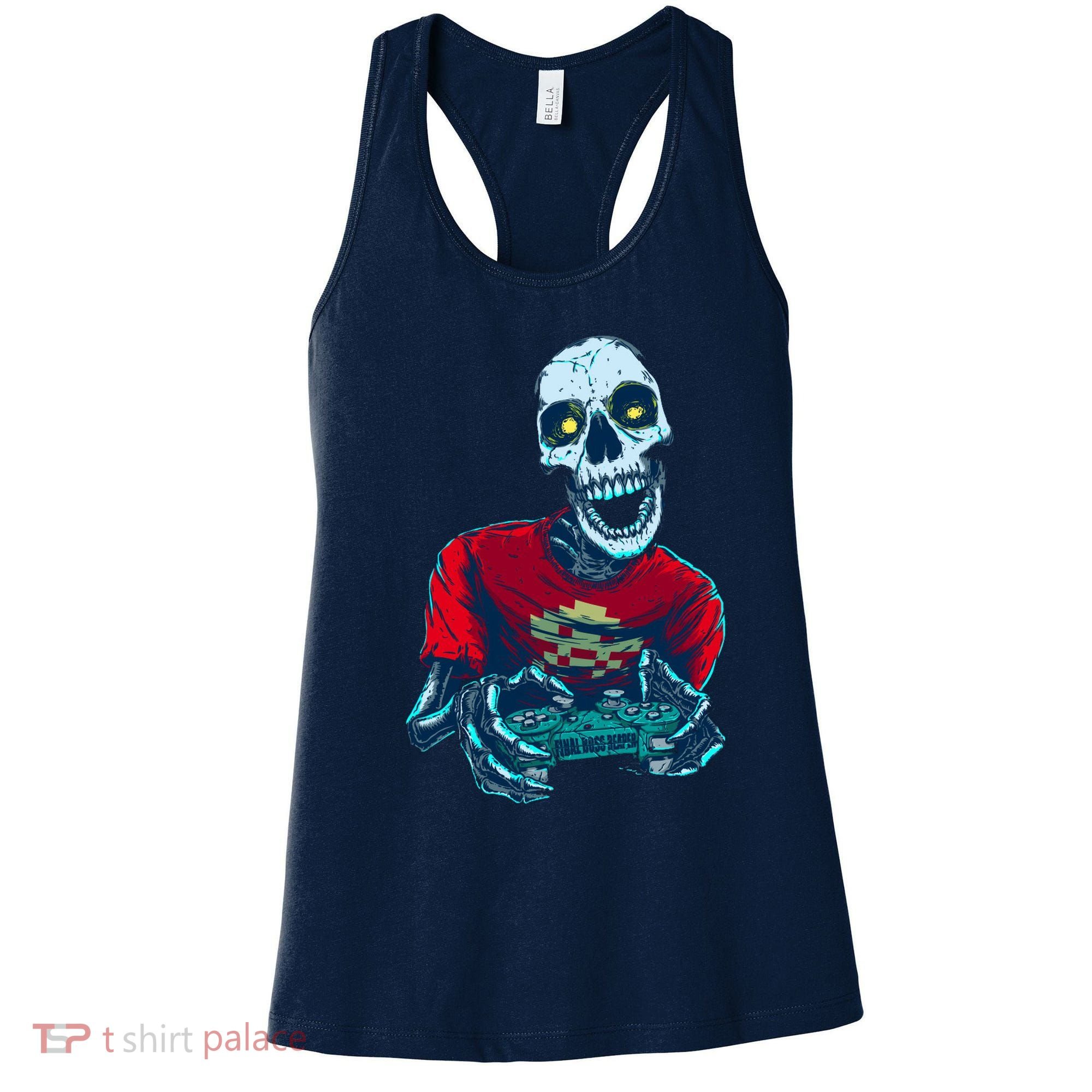 Scary Gamer Skeleton Playing Video Games Graphic Women's Tank Top