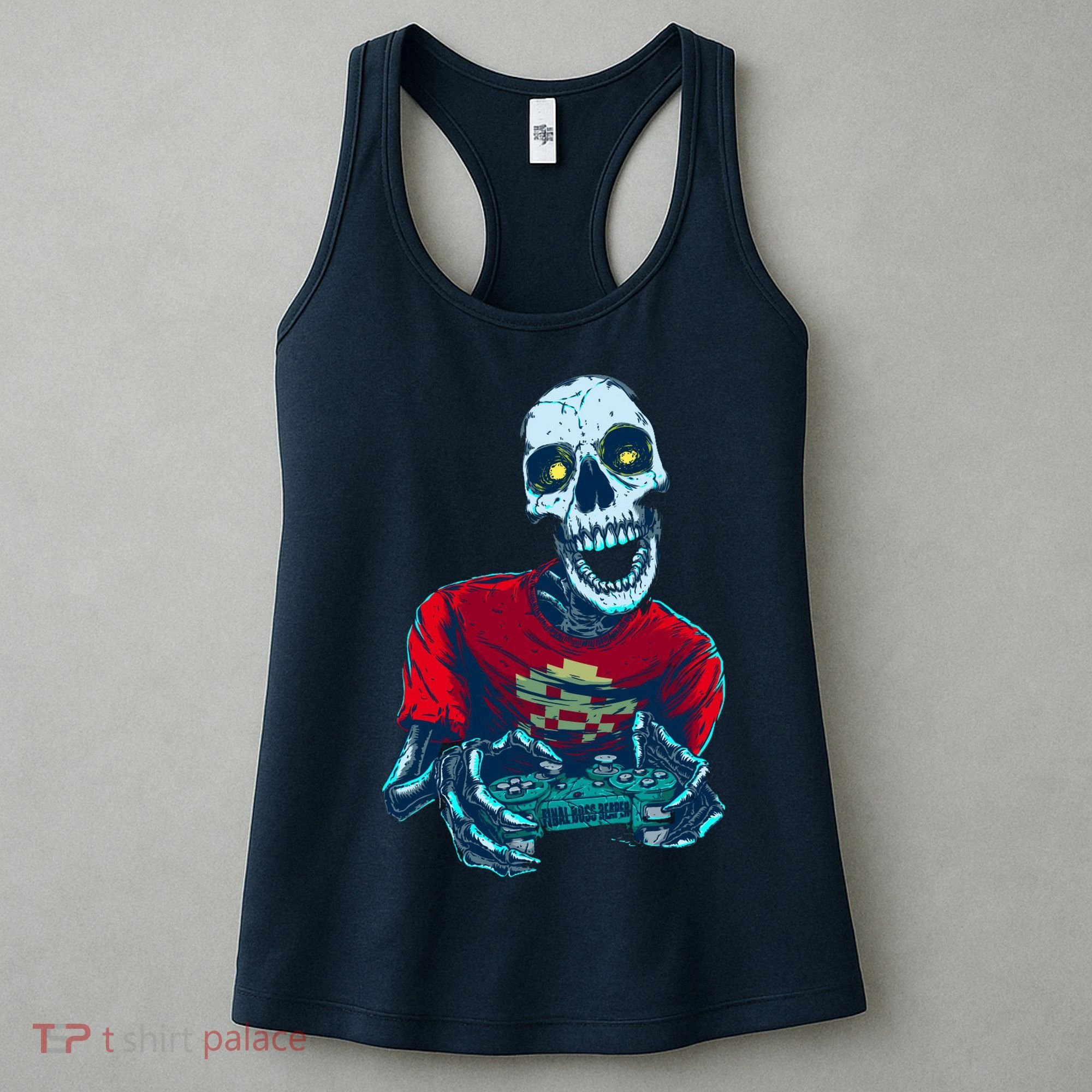 Scary Gamer Skeleton Playing Video Games Graphic Women's Tank Top
