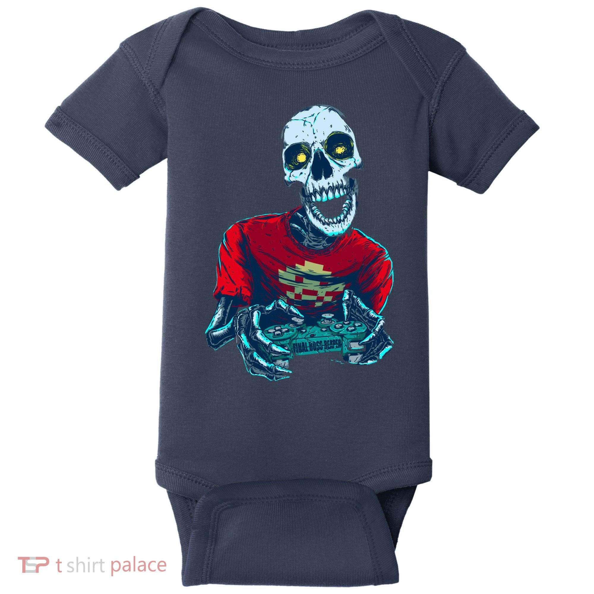 Scary Gamer Skeleton Playing Video Games Graphic Baby Bodysuit