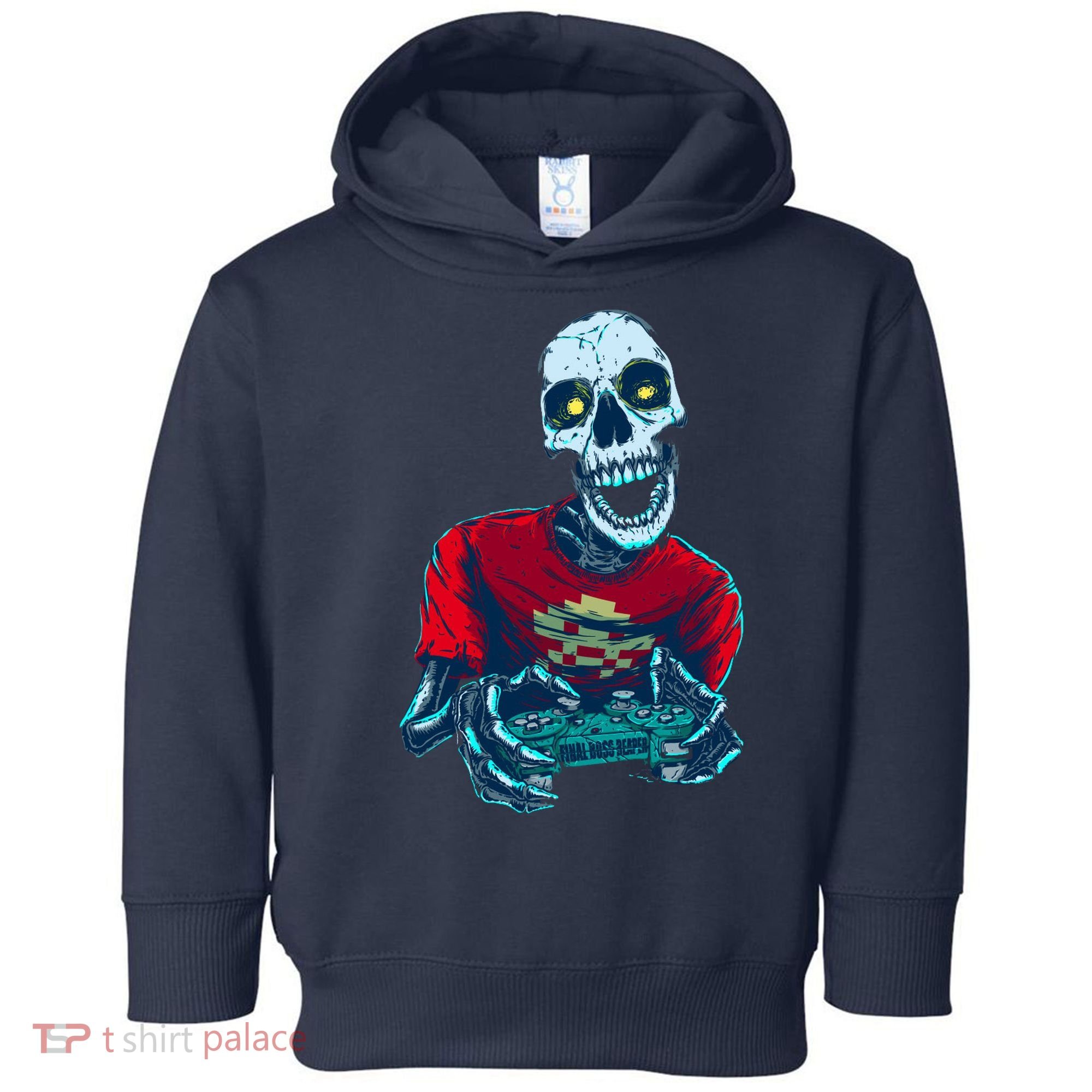 Scary Gamer Skeleton Playing Video Games Graphic Toddler Hoodie