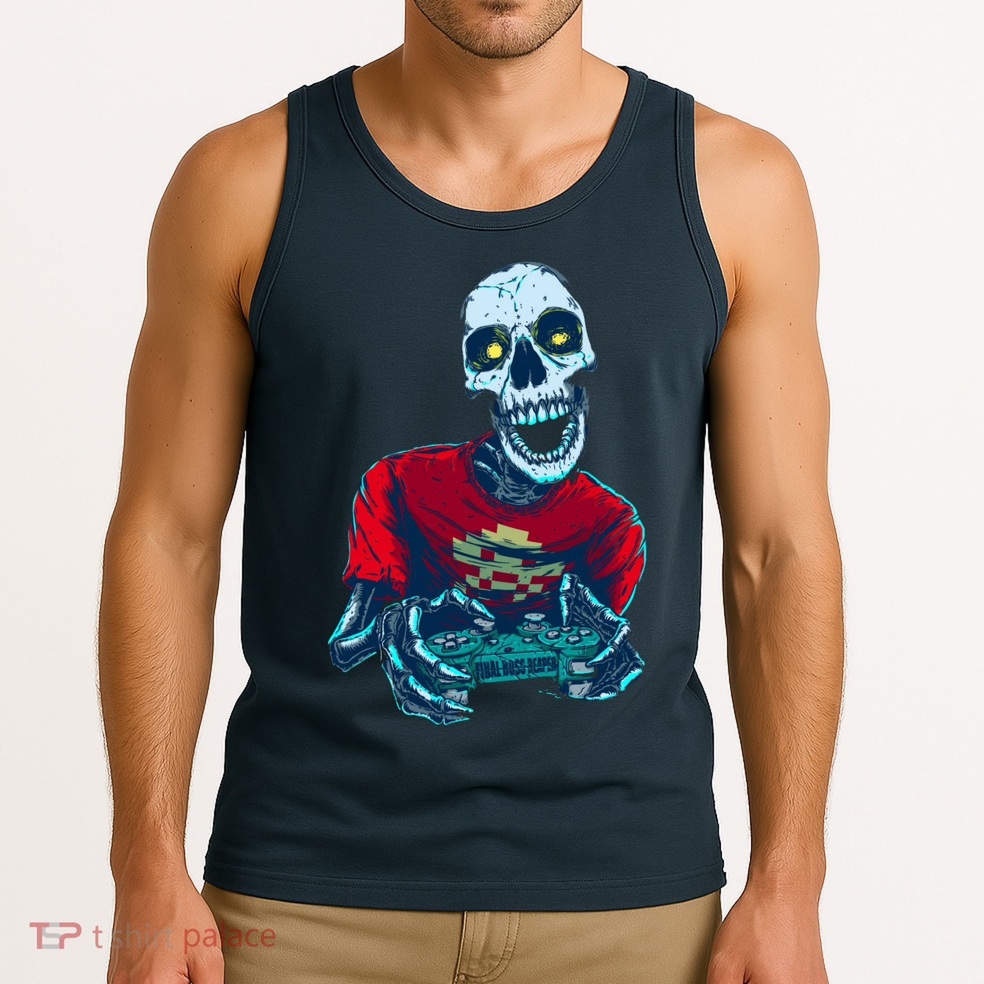 Scary Gamer Skeleton Playing Video Games Graphic Tank Top