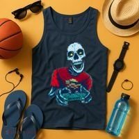 Scary Gamer Skeleton Playing Video Games Graphic Tank Top thumb 4
