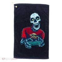 Scary Gamer Skeleton Playing Video Games Graphic Golf Towel thumb 0