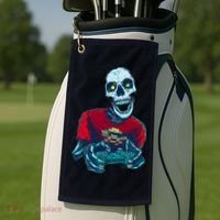 Scary Gamer Skeleton Playing Video Games Graphic Golf Towel thumb 2