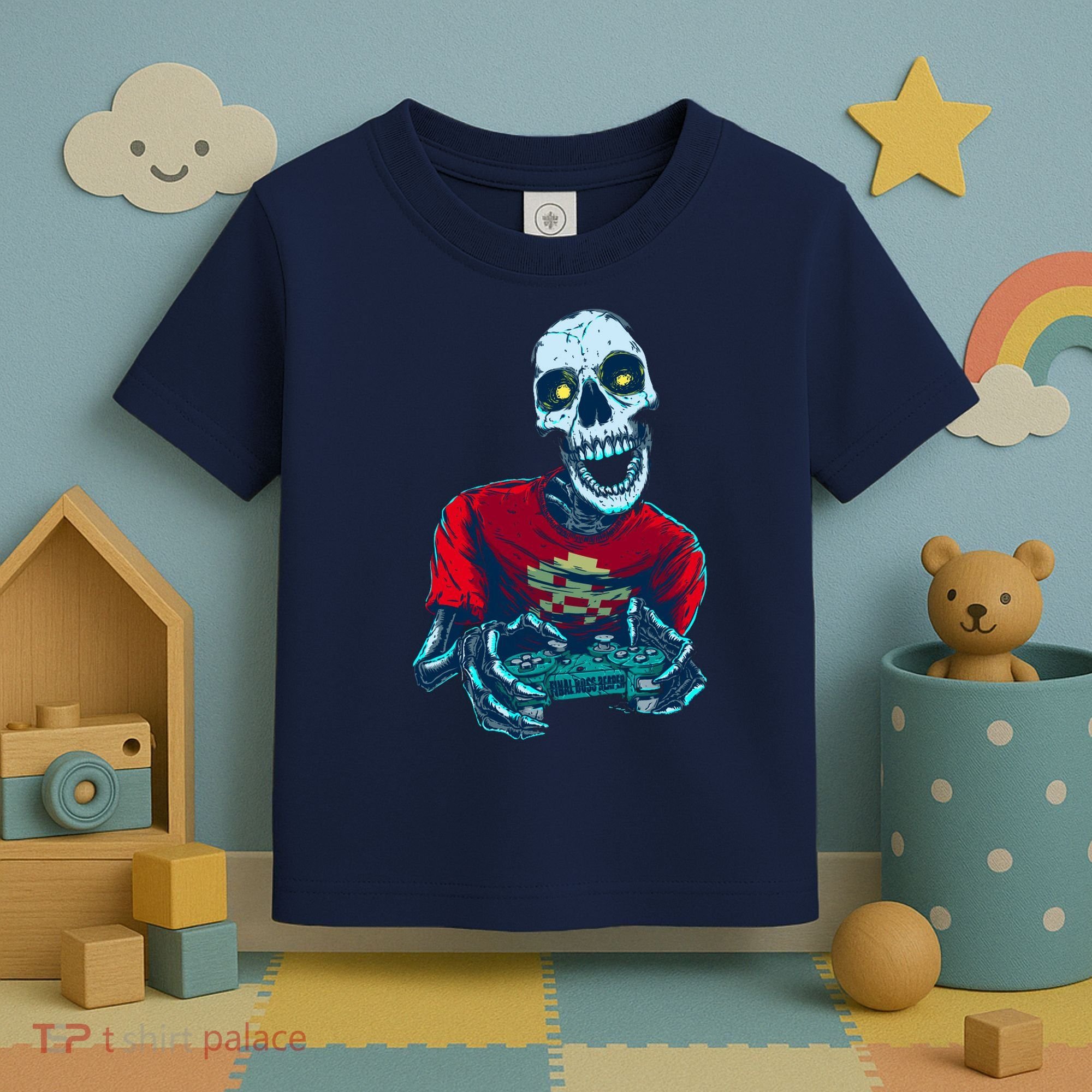Scary Gamer Skeleton Playing Video Games Graphic Toddler T-Shirt